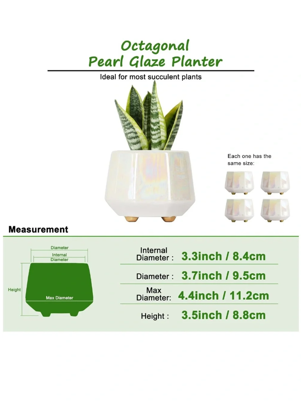 Pearl Glaze Ceramic Geometric Planter - Modern Home Accent